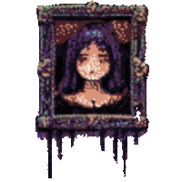 a pixel art of a woman 's face in a picture frame