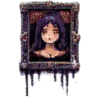a pixel art of a woman 's face in a picture frame