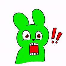 green rabbit red eye scared exclamation mark