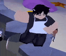 a person in a black shirt and white apron is jumping in the air .