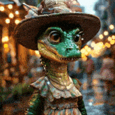 a crocodile wearing a hat and a dress