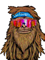 a drawing of a chewbacca wearing sunglasses and a headband that says sax squatch