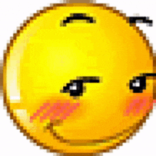 a pixel art illustration of a smiley face with a smirk on its face