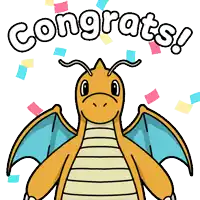 a cartoon dragon is surrounded by confetti and the words congrats on the bottom