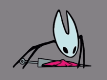 a cartoon drawing of a spider holding a knife in its mouth
