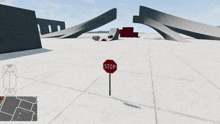 a stop sign is in the middle of a concrete surface