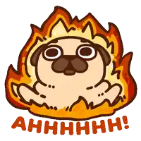 a pug dog is surrounded by flames with the words ahhhh on the bottom