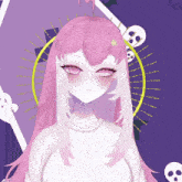 a drawing of a girl with pink hair
