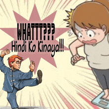 a cartoon of a woman standing on a scale with the words whattt?? hindi ko kinaga written above her