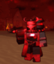 a blurred image of a person in a video game holding a red hammer .