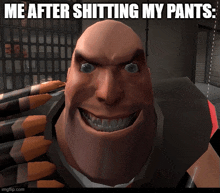 a picture of a cartoon character with a caption that says me after shitting my pants