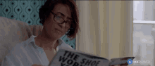 Newspaper Reading Flinched GIF - Newspaper Reading Flinched Astonished GIFs
