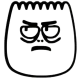a black and white drawing of a cartoon face with an angry expression on it .