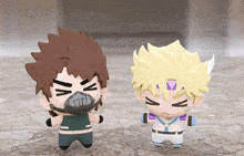 a cartoon character with a mask on his face is standing next to another character