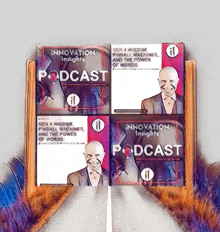four boxes of innovation insights podcast with a man on the cover