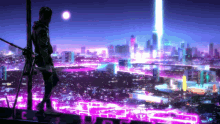 Neon Cyberpunk Samurai GIF