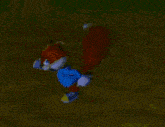 a cartoon character with a red cape is walking on a path