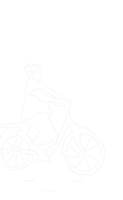 a black and white drawing of a person riding a bike