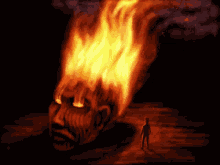 a man stands in front of a burning head