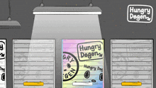 a cartoon illustration of a hungry dagen store