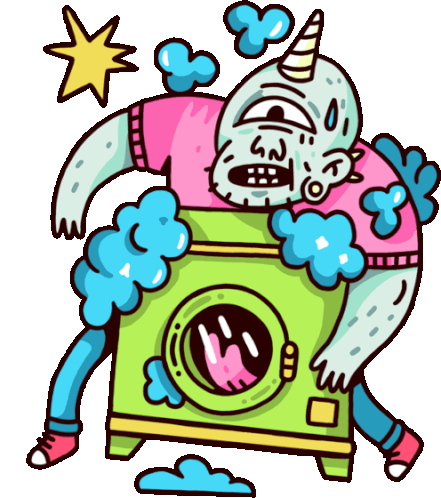Ogre Having Trouble With Washing Machine Sticker - Grownup Ogre Washing Clothes Google Stickers