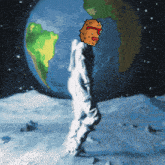 a cartoon of a man walking on the moon