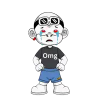 a cartoon character is wearing a black shirt that says omg