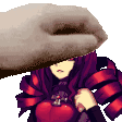 a pixel art of a person holding another person 's head