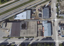 an aerial view of a city with the words dragonfly inn visible