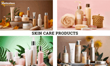 a collage of four pictures of skin care products with the words " skin care products " at the top