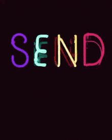 a neon sign that says send nudes on a dark background