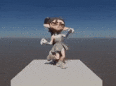 a cartoon character with a long tail is standing on top of a white block .