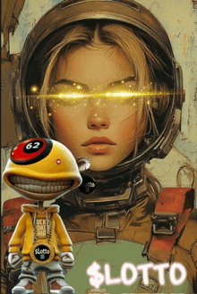 a drawing of a woman in a helmet with a number 62 on it