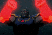 a cartoon character with red lights on his arms