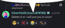 a screenshot of a conversation between control01e55 and @mylifeisajo