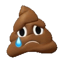 a brown poop with a sad face and a tear coming out of its eye .