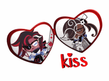 a couple of hearts with the word kiss on the bottom right