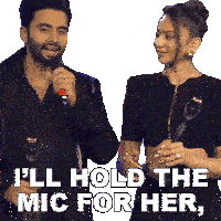 I'Ll Hold The Mic For Her She'Ll Talk Jackky Bhagnani Sticker - I'Ll Hold The Mic For Her She'Ll Talk Jackky Bhagnani Rakul Preet Singh Stickers