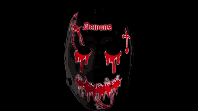 a mask with the word demons written on it