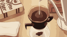 coffee pouring water making coffee anime