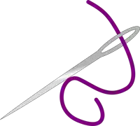 a drawing of a needle with a purple thread