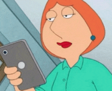 lois griffin from family guy is holding a cell phone .