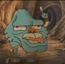 a cartoon character is holding a spoon and making a funny face