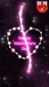 a happy valentine 's day greeting card with a heart made out of lights