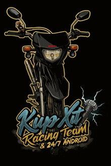 an illustration of a motorcycle says kip kit racing team