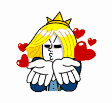 a cartoon of a woman with a crown on her head surrounded by hearts