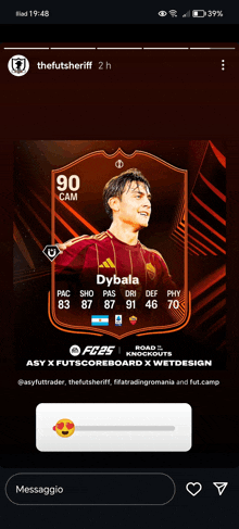 a screenshot of a soccer card with the name dybala