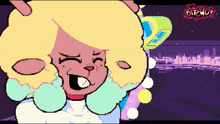 a pixel art drawing of a sheep with a city in the background and the word dirt hop on the bottom right