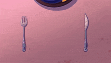 a cartoon illustration of a plate of food with a fork and knife