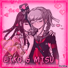 a picture of two anime girls with the words eiko & misu